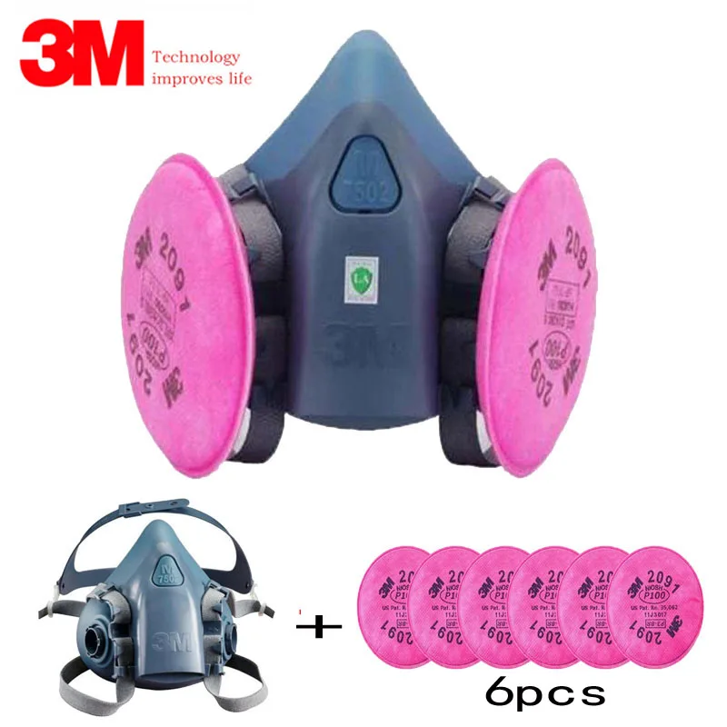 7 In 1 Suit SPray Paint Dust Mask respirator For 3M 7502 2091 P100 Industry Dust Respirator Fliters