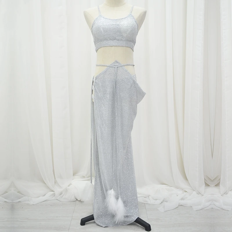 Женский костюм для восточного танца живота шифоновый танцевальный с сетчатыми