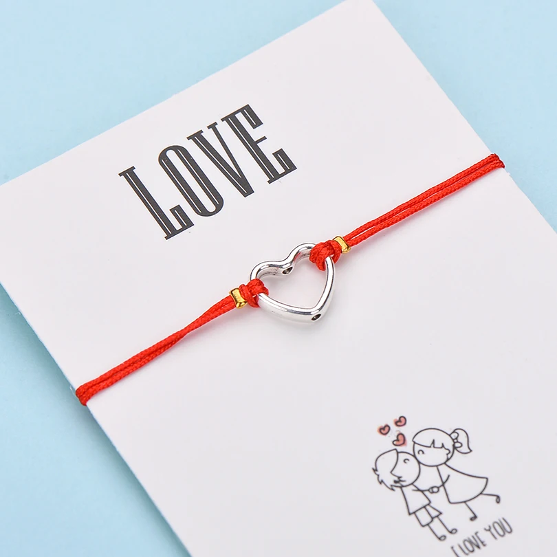 IYOE Wish Card браслеты с сердечком для любви подарок для пары полое сердце многоцветная веревка для женщин и мужчин браслет подарок на день рождения