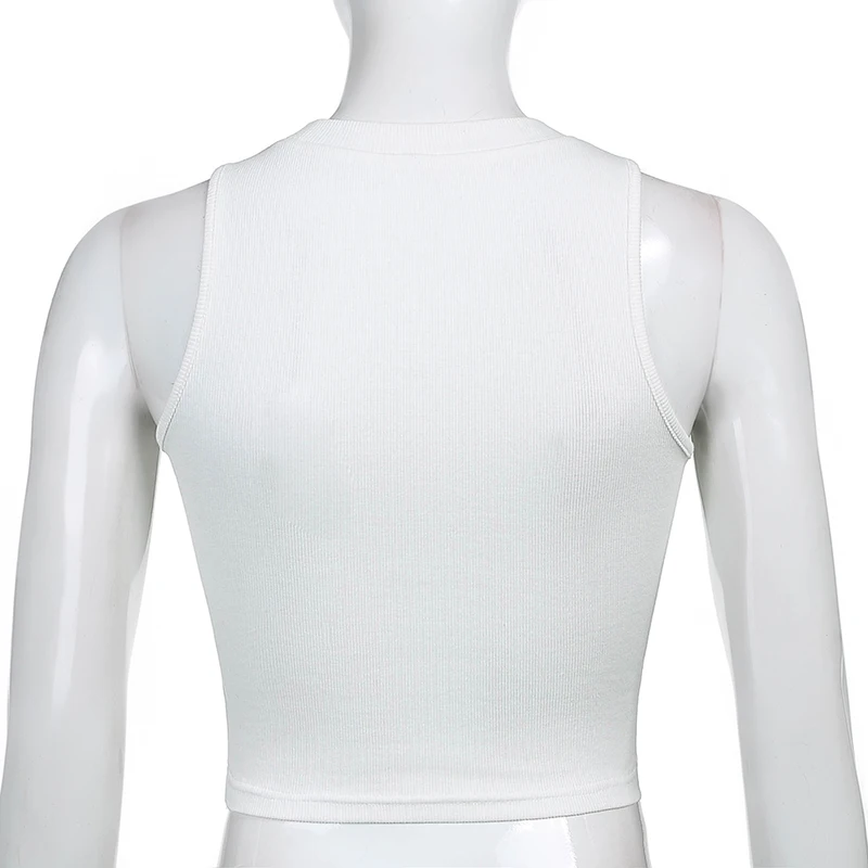 

YICIYA Casual White Sleeveless Tank Top Women Summer Letter Embroidery Basic Ribbed Cotton Crop Top Ladies Fitness Vest 2021