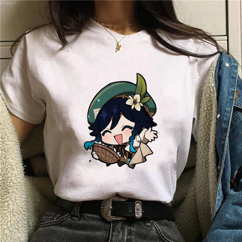 

Japan Ganyu Genshin Impact Graphic T-shirt Kawaii Anime Harajuku Summer Woman TShirt Fashion Female Casual T Shirt