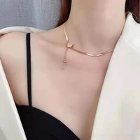 stainless steel double butterfly necklace pendant rose gold fashion matte snake bone chain ladies luxury jewelry wedding