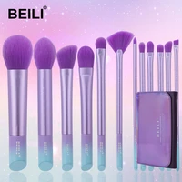 beili purple 12pcs makeup brushes professional foundation highlighter blusher eyeshadow make up brushes set with cosmetic bag