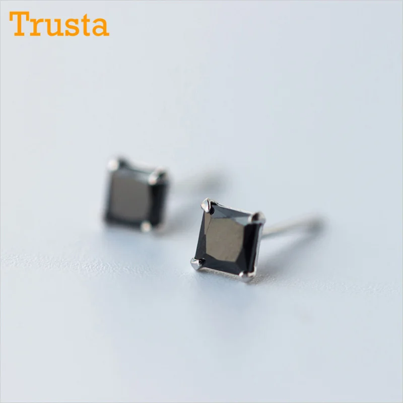Trusta 925 пробы серебряные ювелирные изделия модные милые миниатюрные 4 мм X 4 мм черные квадратные серьги-гвоздики подарок для девочек детей леди женщин DS31