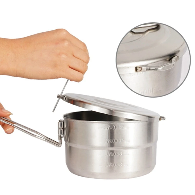 1.5L Открытый Кемпинг Нержавеющая сталь обед горшок Портативный восхождение