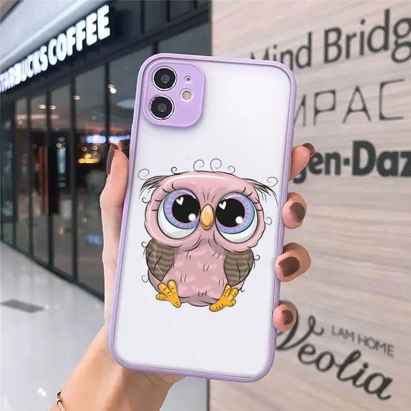 

Phone Case For iPhone 12 11 Mini Pro XR XS Max 7 8 Plus X Cartoon Girl Gifts Cute Owl lovers Matte transparent Purple Cover