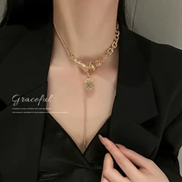 korean fashion personality simple diamond inlaid freshwater pearl ball brand t shaped buckle net red clavicle chain necklace