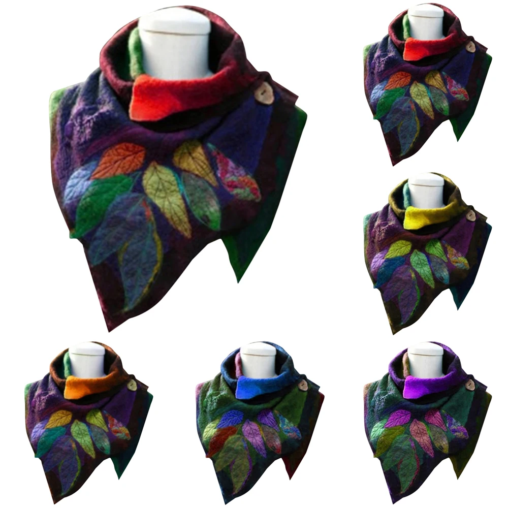 

Vintage Irregular Women Leaves Printing Scarves Casual Female Winter Fashion Soft Wrap Warm Shawls Scarf