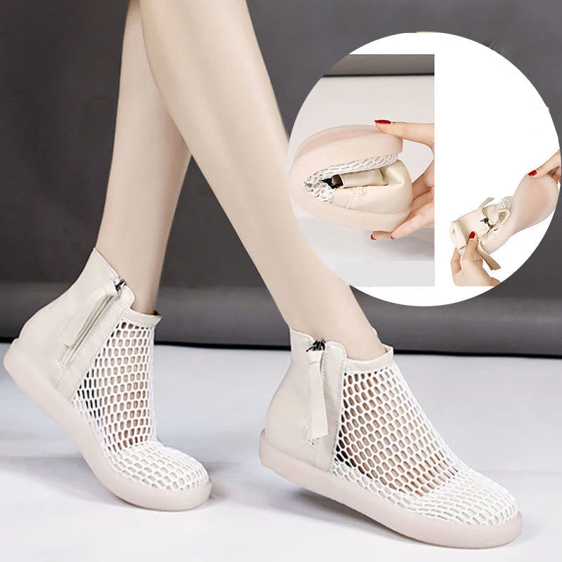 

Hollow Out Women Boots Flats Solid Ankle Short Boot Round Toe Shoes For Women Thick-soled British Style Boots Women NVXUE64