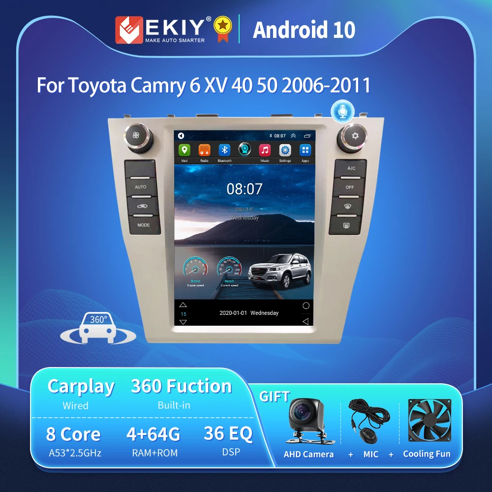 

EKIY T6 автомобильное радио для Toyota Camry 6 XV 40 50 2006-2011 мультимедийный Tesla Vetical экран Android 10 навигация GPS Авто стерео Carplay no 2 din DVD-плеер