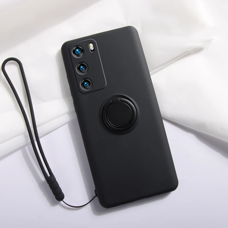 

Original Shockproof With Ring Holder Magnetic Case For Huawei P20 P30 P40 P50 Pro Wristband Soft Silicone Bracket Back Cover