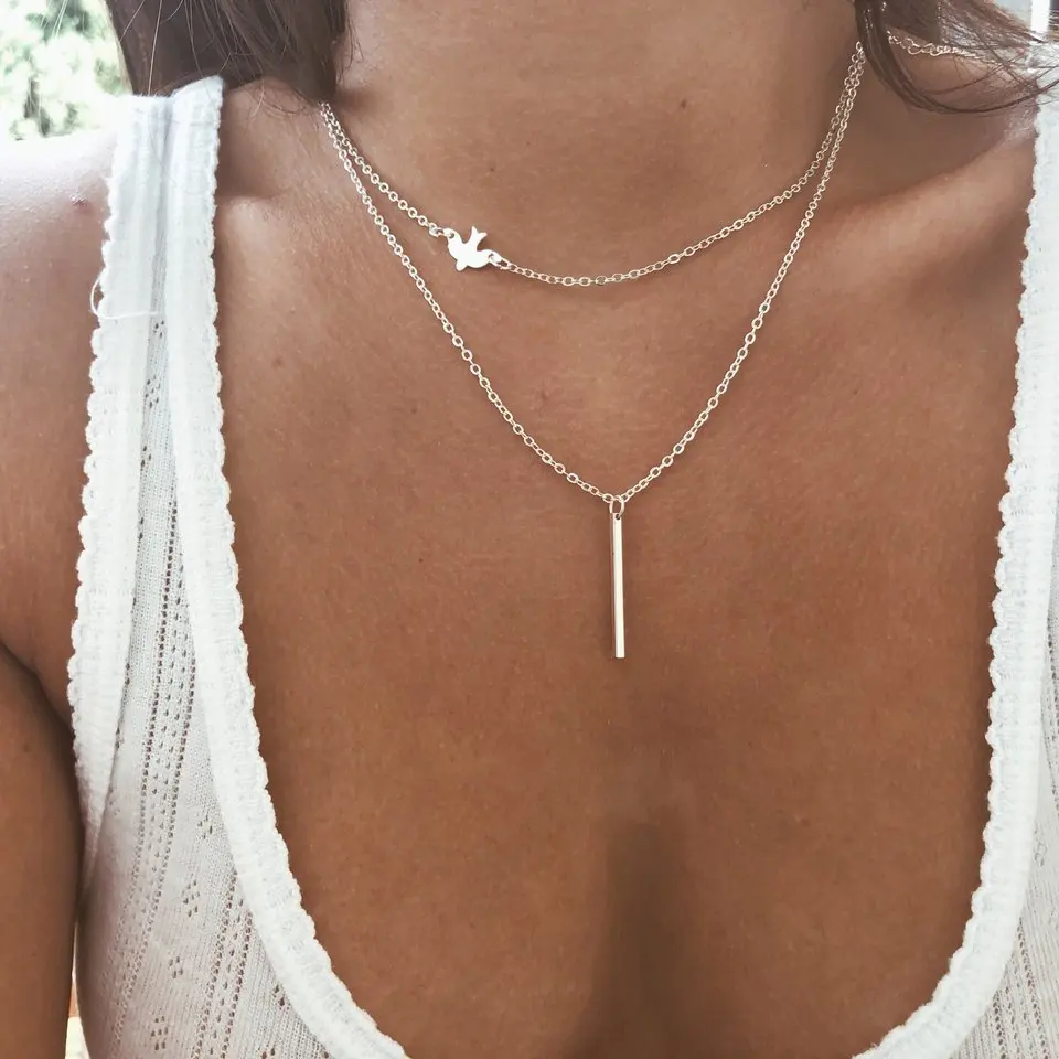 New Fashion Long Necklace Layered Chain Choker Sliver Gold Color Korean Wedding Pendant Necklaces For Women Girl Gift Jewelry - Окраска металла: 9