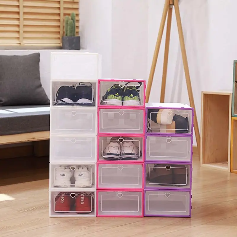 

6Pcs Plastic Shoe Box Stackable Foldable Shoe Organizer Drawer Storage Case with Flipping Lid Clear Door Ladies Men 34x24x14cm