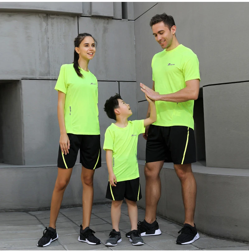Футболка для бега всей семьи мужская женская детская Спортивная с коротким
