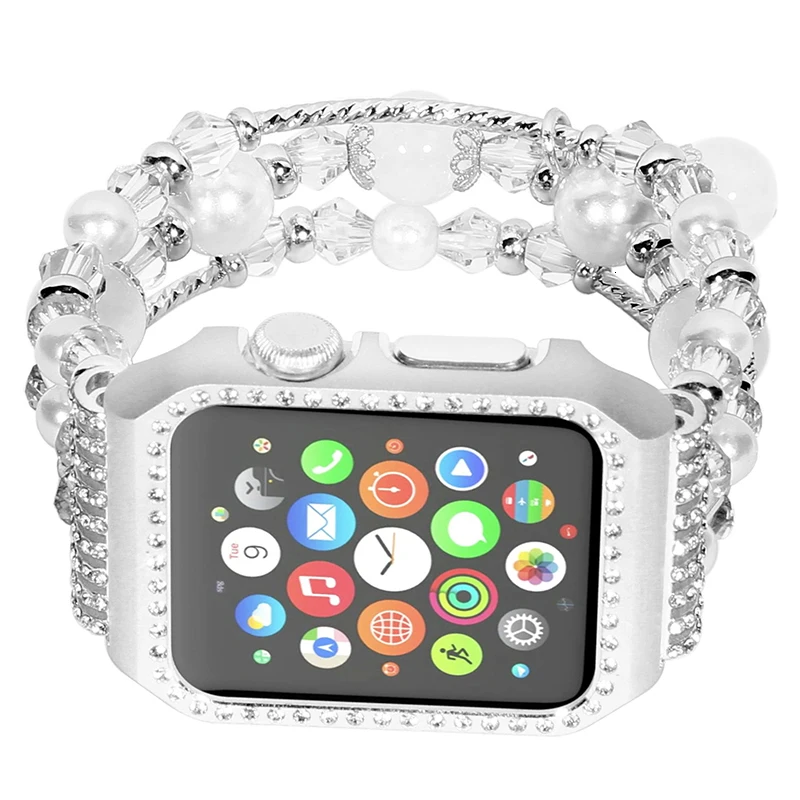 Ремешок из агата с рамкой для Apple watch series 5 4 3 2 1, эластичный браслет ручной работы из бисера, сменный ремешок на запястье 38 мм 42 мм