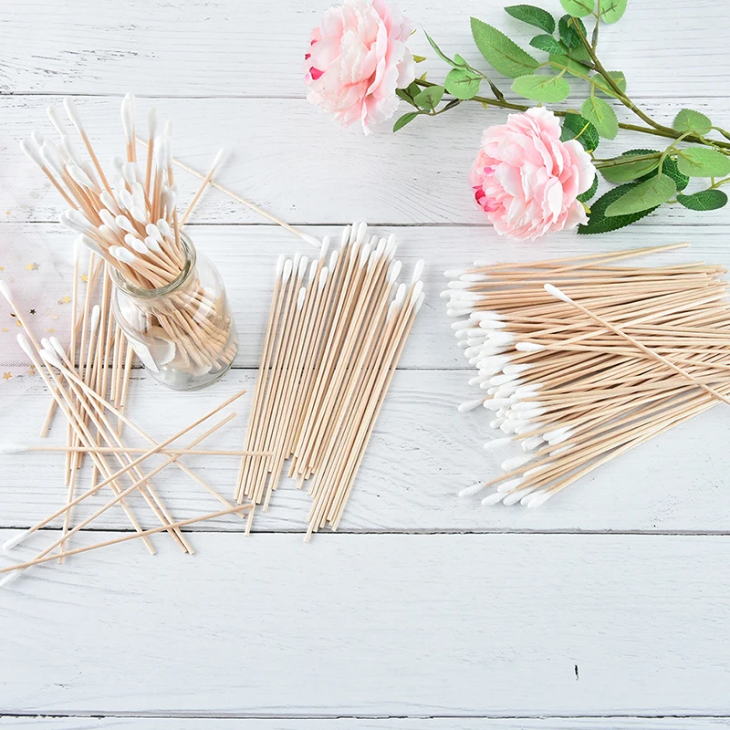 100 шт./упак. медицинский тампон деревянная ручка хлопок аппликатор удлиненные