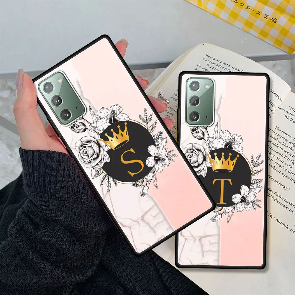

Word Coque For Samsung Galaxy Note 20 Ultra 5G 10 Plus 9 8 Note10 Lite Shockproof Phone Case Black Capas Flowers 26 Letter R S T