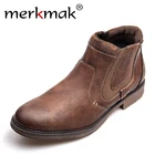 Мужские кожаные ботинки Merkmak, короткие Ботинки Челси в винтажном стиле, повседневная мужская обувь на молнии, Осень-зима 2020