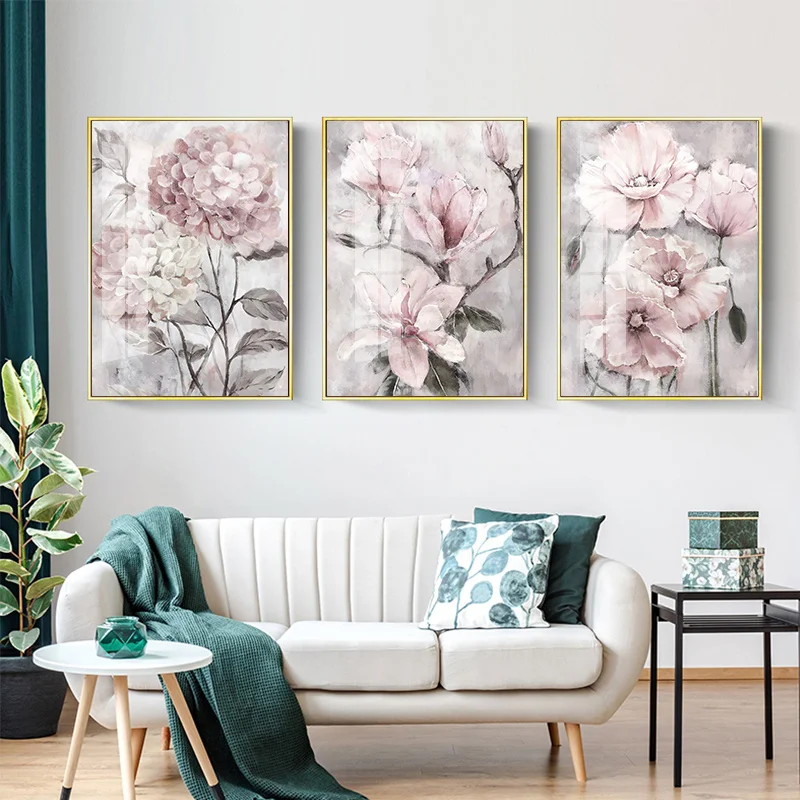 

Scandinavian Poster Pink Flower Nordic Style Wall Art Canvas Print Painting Modern Living Room Bathroom Decorate Picture