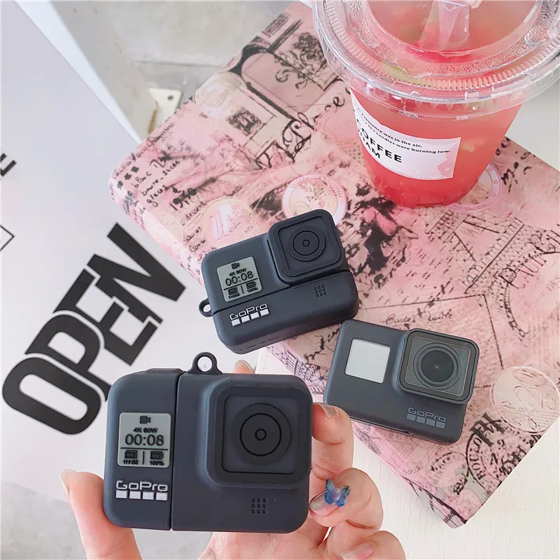 

3D luxury sports Gopro sports camera Bluetooth Silicon case for Apple airpods 1 2 Wireless charging cover for airpods pro capa