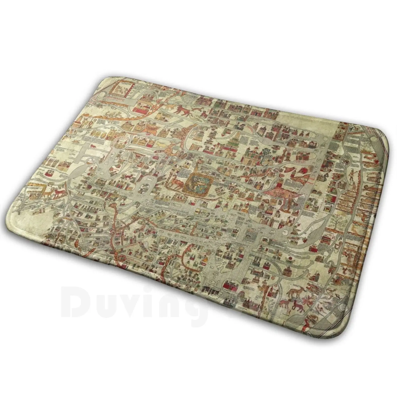 

Midieval European Town Vintage Map Carpet Mat Rug Cushion Soft Non-Slip Medieval Middle Ages City Village Town Townspeople
