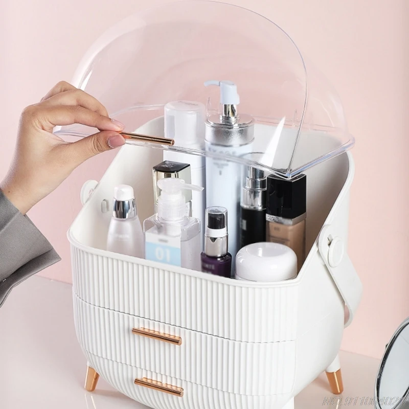 

Makeup Organizer Cosmetic Storage Box Holder with Dust Free Cover Portable Handle Dustproof for Bathroom Countertop Wholesales