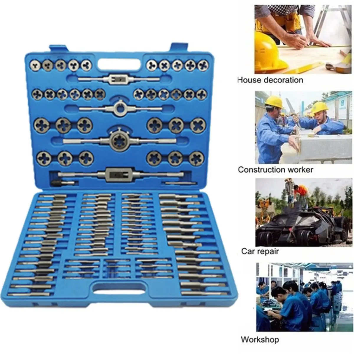 

110Pcs Tap and Die Set Tungsten Steel Titanium Tap and Die Combination Set For Cutting External & Internal Threads