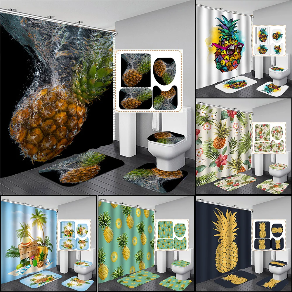 Водонепроницаемая душевая занавеска С 3D-принтом ананасов и фруктов | Дом сад