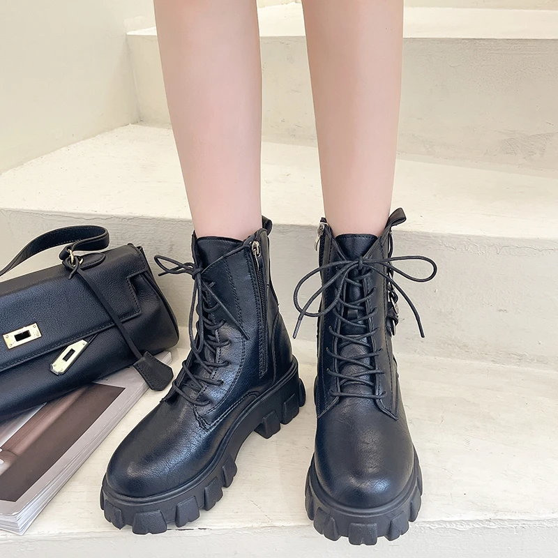 Новинка 2021 осенние женские ботинки мотоциклетные на шнуровке ботильоны в