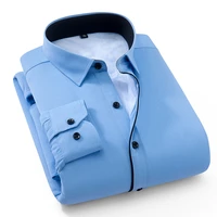 mens long sleeve dress shirts plus velvet thickening fashion warm top s 4xl winter solid color mens button shirt
