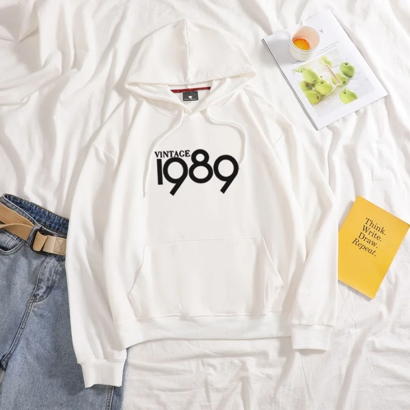 

New VINTAGE 1989 printed Hoodies women autumn sweatershirt long sleeve Pure Color Casual Hoodies Women Clothing