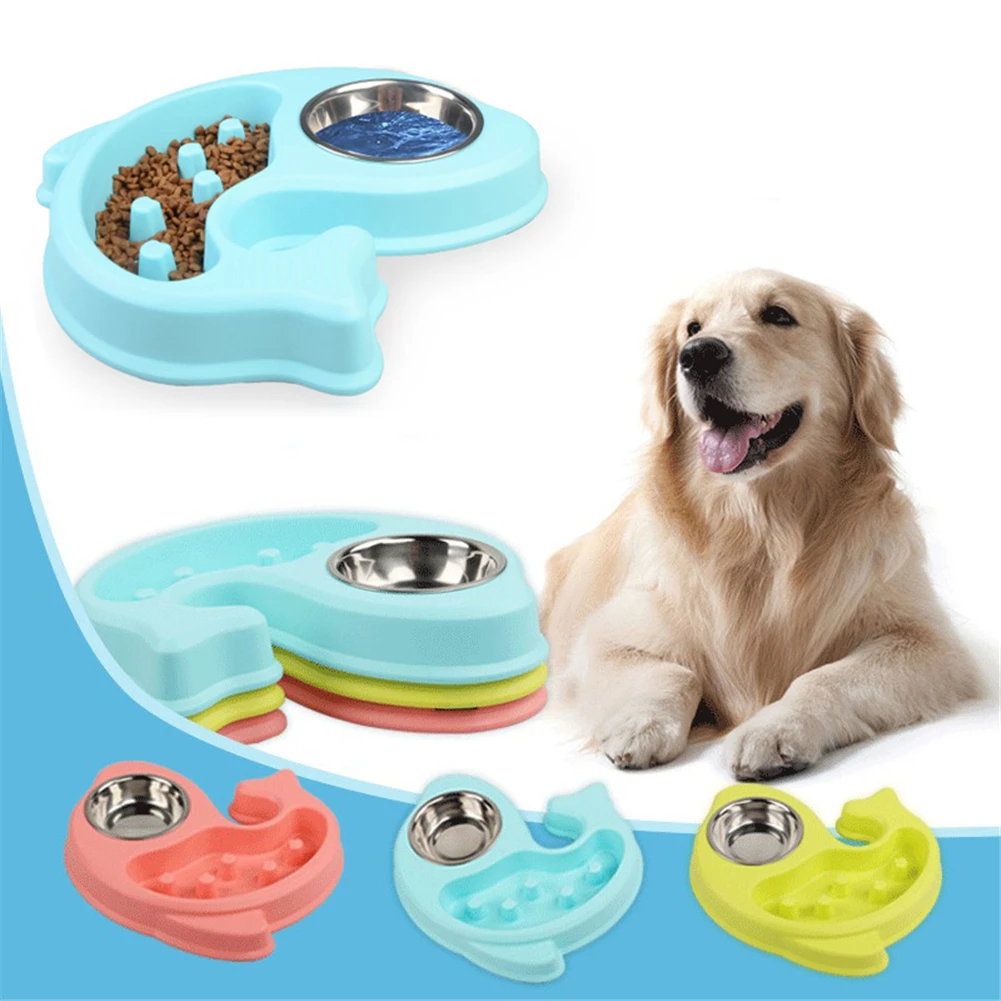 

Fish Shape Pet Feeder Puppy Slow Down Eating Double Bowls Cat Dogs Feeding Food Dishes Prevent Obesity Anti Choke Dog Bowl