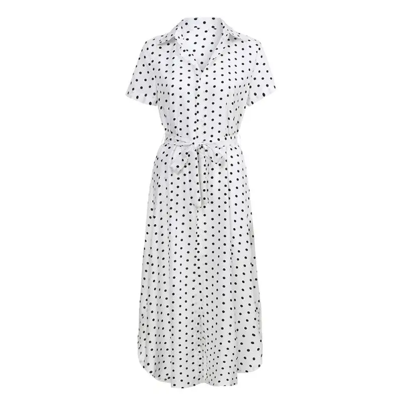 

Dress Womens Sexy Casual Daily Bow Tie V Neck Dot Button Dress Short Sleeve Soild Long Dress women 2018AUG14