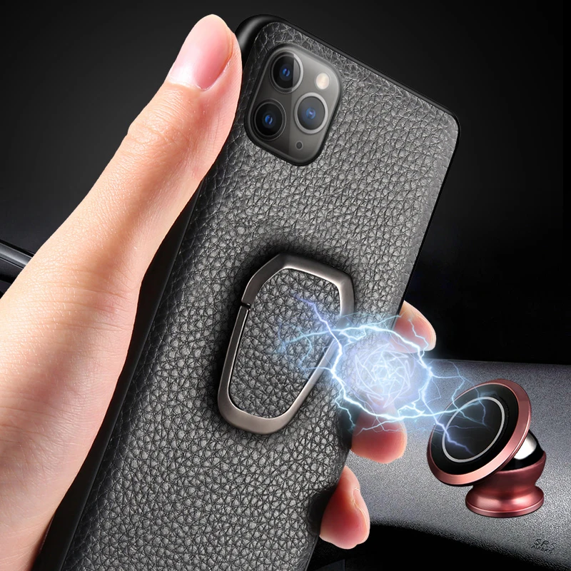 Чехол для телефона iPhone 11 Pro Max из воловьей кожи с текстурой личи кронштейном