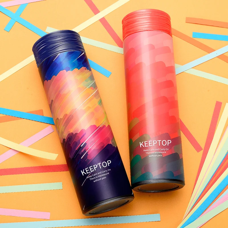 Термос с рисунком из нержавеющей стали вместительные вакуумные фляжки ситечком