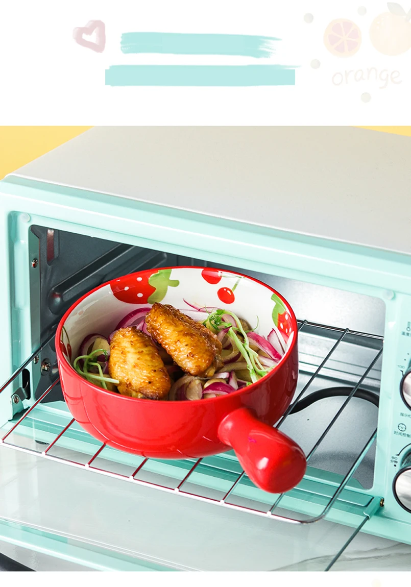 

Ceramic Handle Bowl Creative Personality Household Fruit Plate Breakfast Salad Instant Noodles Bowl Internet Red Tableware