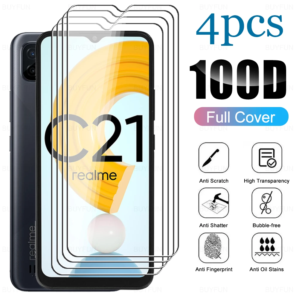 

4pcs full cover glass realmy c21 tempered glasses for oppo realme c21 c 21 21c 6.5" glas anti-scratch screen protectors film hd