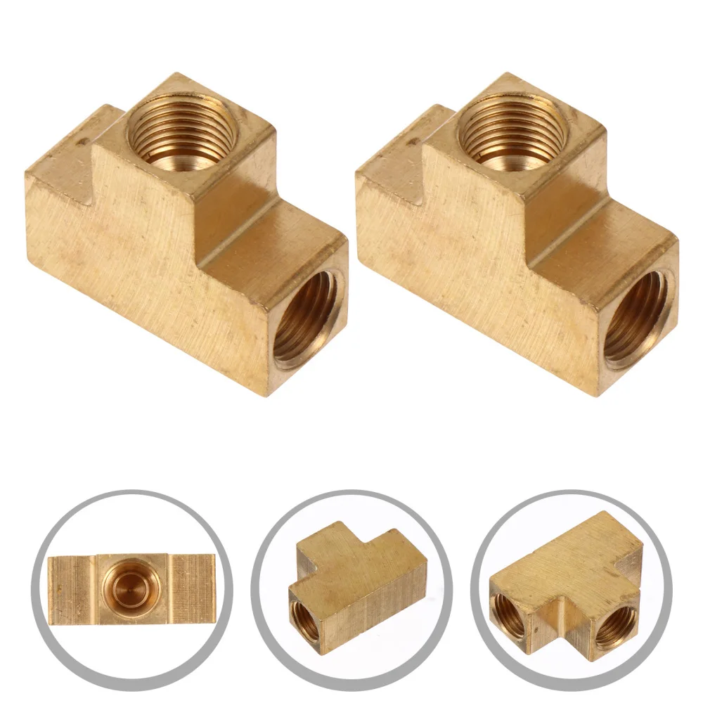 

2Pcs Three-way Connect Tube Fittings Sturdy Brass Tube Connectors (Golden)