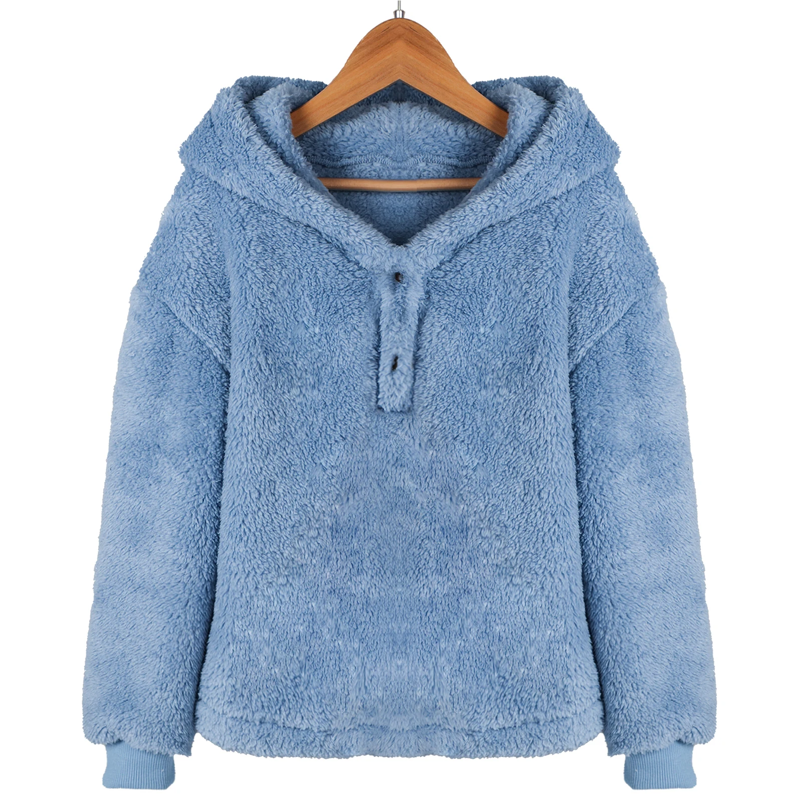 

Girls Hooded Plush Sweater Casual Front Button Pullovers Winter Warm Coat Kids Long Sleeve Solid Outerwear Loose Outdoor Tops