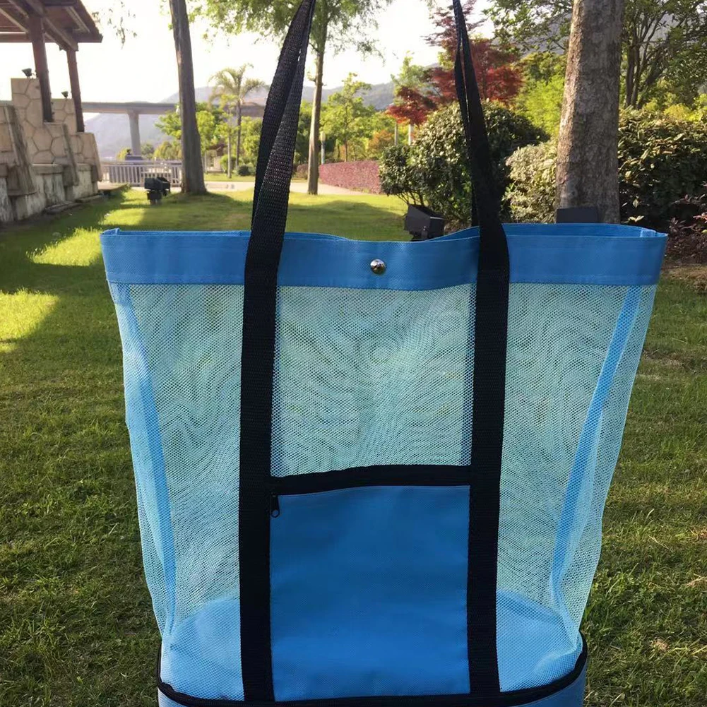 

40*50cm Large Mesh Beach Tote Bag with Insulated Cooler Multifunctional Beach Bag Food Insulation Bag Packing Organizer