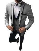 costume homme 3 pieces slim fit casual business groomsmen grey lapel tuxedos for formal weddingblazerpantsvest terno