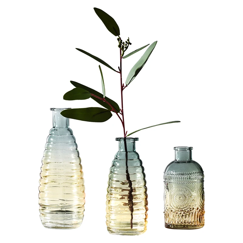 

European Retro Roman Relief aAt Glass Vase Tabletop Plants Hydroponic Flower Arranging Container Home Decoration