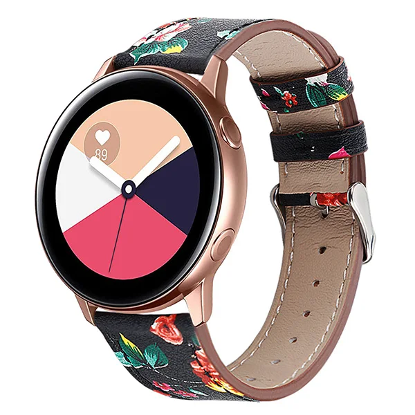 20 мм ремешок для часов из натуральной кожи для samsung Galaxy Watch 42 мм активный ремешок для gear S2 классический для часов huawei - Цвет ремешка: Black Red Flower