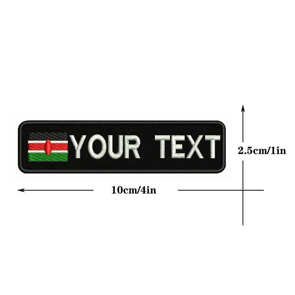 

Kenya Flag 10X2.5cm Embroidery Custom Name Text Patch Stripes badge Iron On Or Velcro Backing Patches For Clothes Backpack Hat