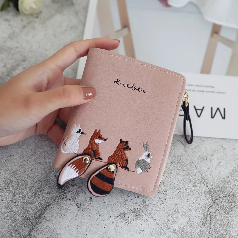 Women's Wallet Fox Squirrel Tail Small Cute Short PU Leather Wallets Cards Holders Luxury Brand Money Bag Coin Pocket Purse