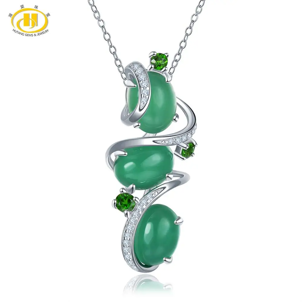 Green Agate Hutang зеленый агат женский кулон твердый 925 пробы Серебряный натуральный драгоценный камень ожерелье из диопсида изящное элегантное Нефритовое ювелирное изделие подарок - Цвет камня: Green Agate
