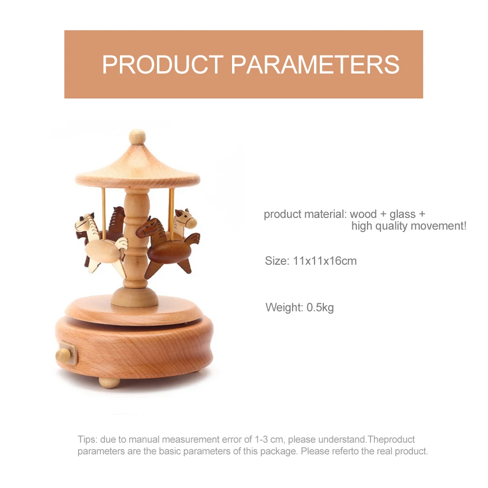 

Wood Carousel Music Box Musical Wooden Boxes Girls Clockwork Craft Birthday Gift Home Decoration Accessories Cartoon Ornament