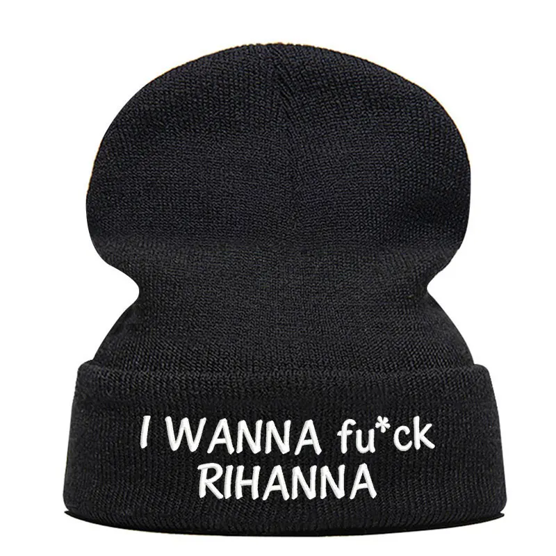 Хотите один в стиле Рианны; Harajuku в стиле «панк» Beanie шляпа Skullie Кепки смутная зима вышивка забавная для уличного танцора на заказ по индивидуальному заказу - Цвет: Черный