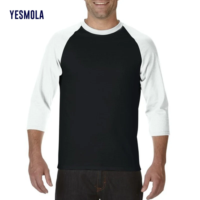 

Футболка YESMOLA мужская с круглым вырезом, модная тенниска из 100% хлопка, повседневная майка реглан с рукавом 3/4, лето-осень