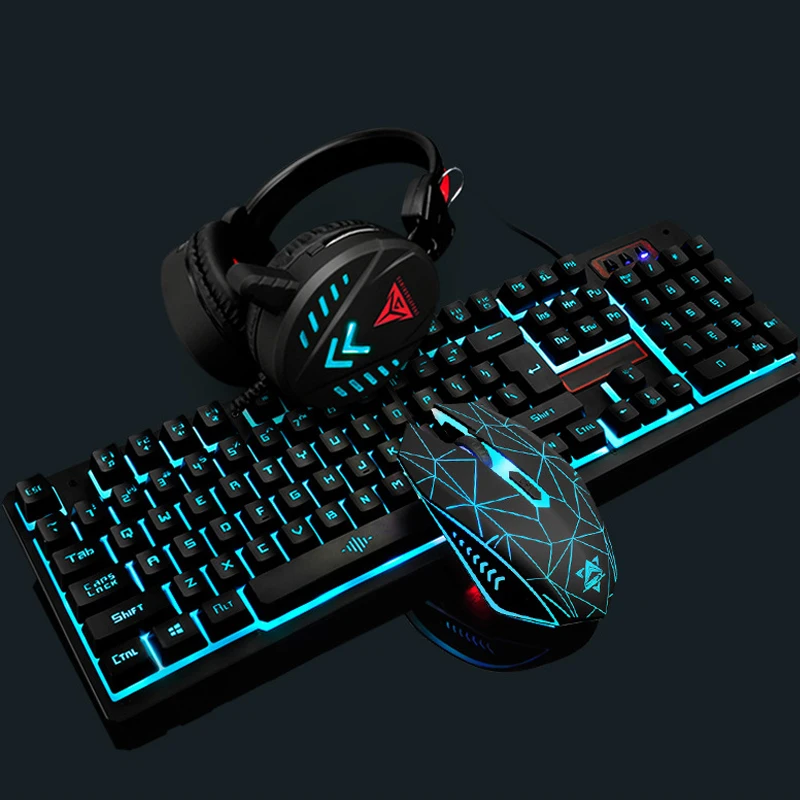 Игровая клавиатура мышь гарнитура коврик для мыши механический 1600 точек/дюйм